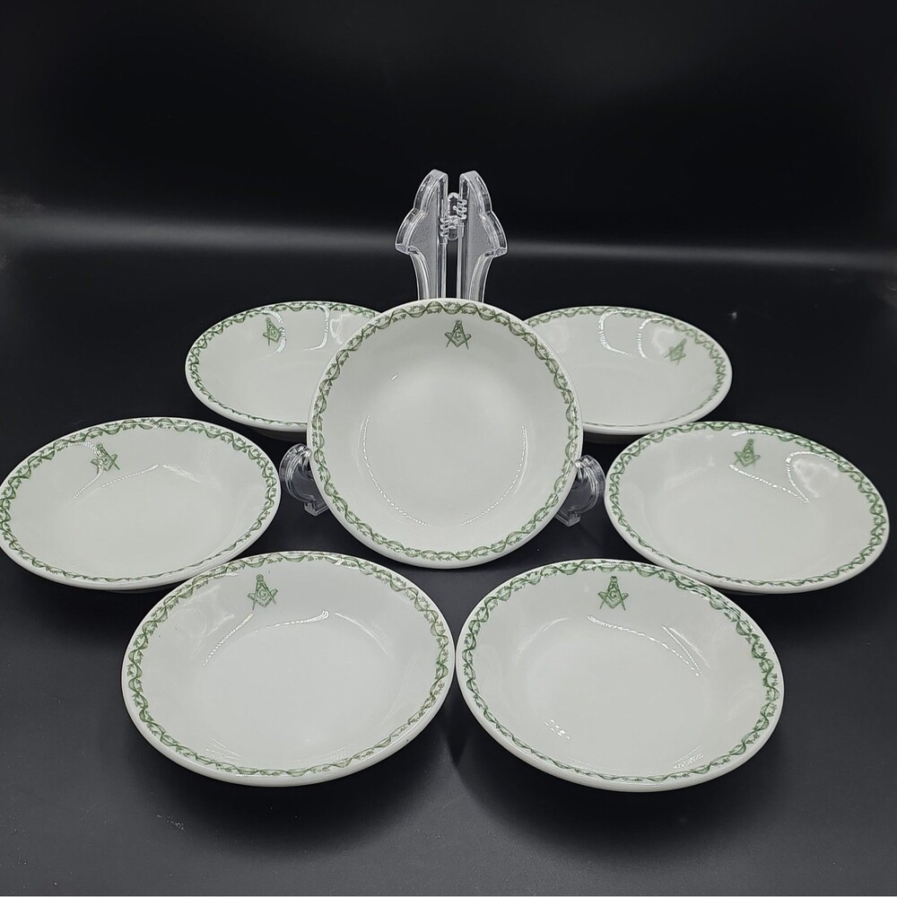 Warwick China Freemason Masonic Lodge 5" Bowls Green Floral Swag 1920-1930s (7)